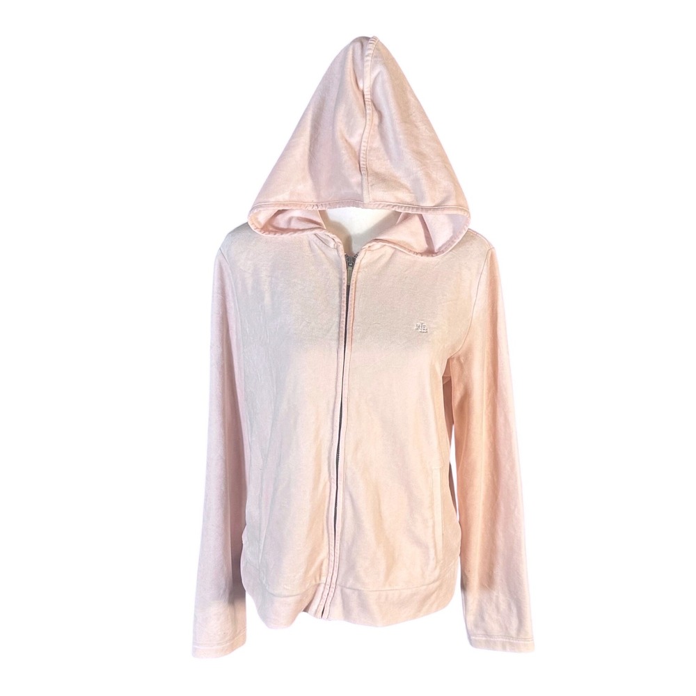 Lauren Ralph Lauren Zip Hoodie‎ Women Medium Pink Velour Long Sleeve Casual